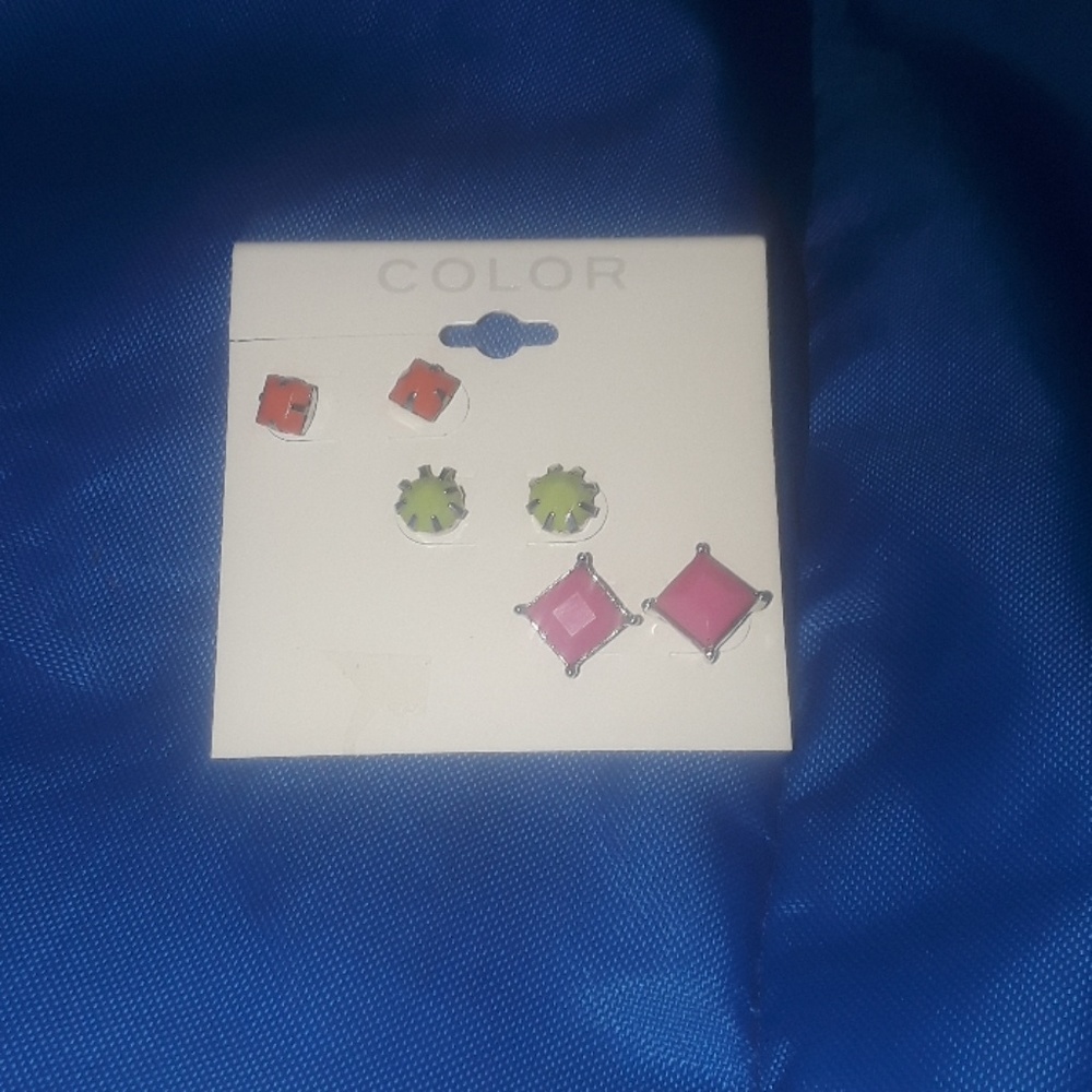 ** COLOR Earrings 3 Pairs, PINK, GREEN, & ORANGE